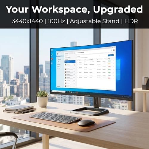 Deco Gear 34-Inch Business Curved Ultrawide WQHD Monitor 3440 × 1440 R1500 100Hz 1ms 99% sRGB HDR 2× DisplayPort 2× HDMI Adjustable Stand PIP/PBP Low Blue Light Monitor Machine Black 2025 (DGLUX340) 2