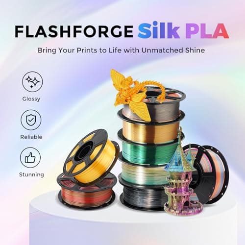 FLASHFORGE Silk PLA Filament 1.75mm, 3D Printer Filament 1kg (2.2lbs) Spool, Smooth and Silky Texture 3D Printing Filament, Dimensional Accuracy +/- 0.02mm 3