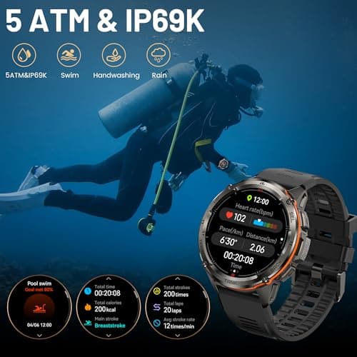 AMAZTIM GPS Smart Watch for Men, 6 Satellite Positioning, Compass, Stainless Steel Body, 50M Waterproof, 470mAh Extra-Large Battery, Answer/Make Call, 1.43" AMOLED Screen, Compatible for Android iOS 5