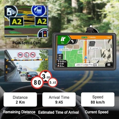 GPS Navigator for Car Truck RV – 9'' HD Touchscreen, Latest 2025 Maps with Custom Truck Routing, Lane Guidance, Speed & Red Light Camera Alerts,Turn-by-Turn Voice Directions, Free Lifetime Updates 2