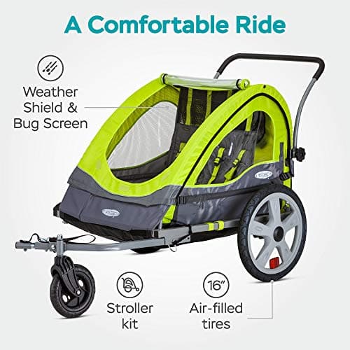 Instep Quick-N-EZ Double Tow Behind Bike Trailer, Converts to Stroller/Jogger, Green 2