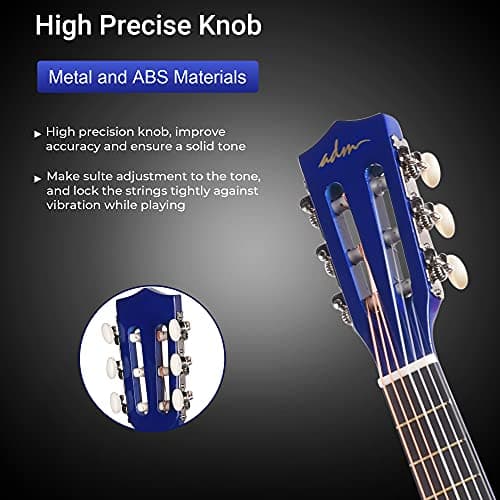 ADM Beginner Acoustic Classical Guitar 30 Inch Nylon Strings Wooden Guitar Bundle Kit for Kid Boy Girl Student Youth Guitarra Online Lessons with Gig Bag, Strap, Tuner, Extra Strings, Picks,Blue 4