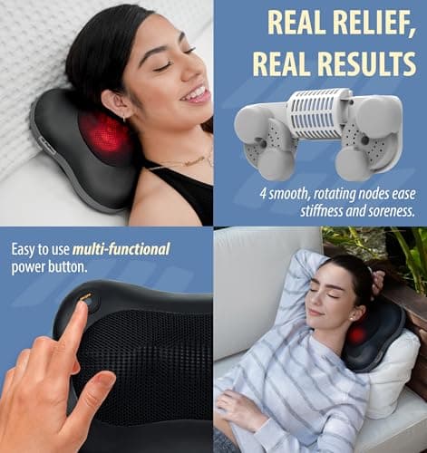 Zyllion Shiatsu Back and Neck Massager with Heat - 3D Electric Kneading Deep Tissue Massage Pillow for Muscle Pain Relief, Black, ZMA-13 3