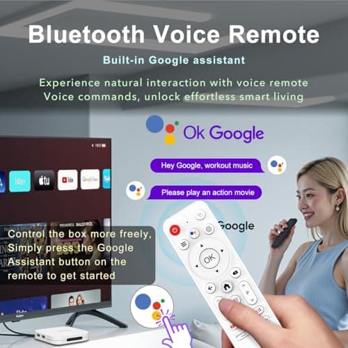 Android 14 TV Box 2025, LEFFOT M1 Plus 4K Ultra HD Streaming Device for TV, 4GB RAM + 128GB ROM, Android Box with Google Assistant Voice Remote, HDR 10, 2.4G & 5G WiFi 6, BT 5.4, RK3528 Quad-Core A53 4