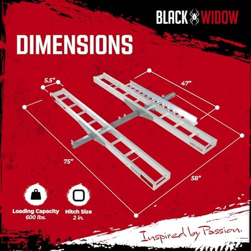 Black Widow Double Motorcycle Bike Hitch Carrier with Loading Ramp, 600 Lbs Capacity, Metallic - Heavy-Duty Aluminum Hauler and Platform for Motorcycles 3