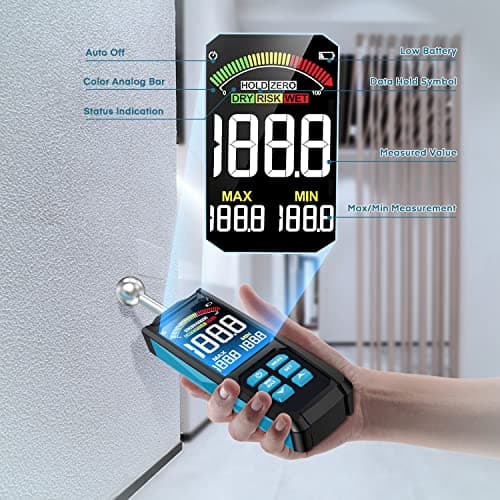 DURFICST 3-inch Color HD Large Screen Moisture Meter with Cloth Bag, 20-40mm Depth Analysis, for Wood, Wall, Plaster, Masonry 3