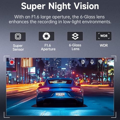 Dash Cam Front and Rear, 2.5K+1080P Dual Dash Camera for Cars, Ecomoment Car Camera with 1.47" IPS Screen, Built-in Wi-Fi, 170° Wide Angle, Night Vision, G-Sensor, 24H Parking Mode, 32GB Card Included 4