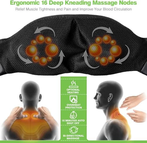cotsoco Neck Massager,Shiatsu Shoulder and Back Massager with Heat, Electric Deep Tissue Massage Pillow for Body Muscle Pain Relief,Best Gifts Mom Dad Women Men,Home, Office Car Use 2