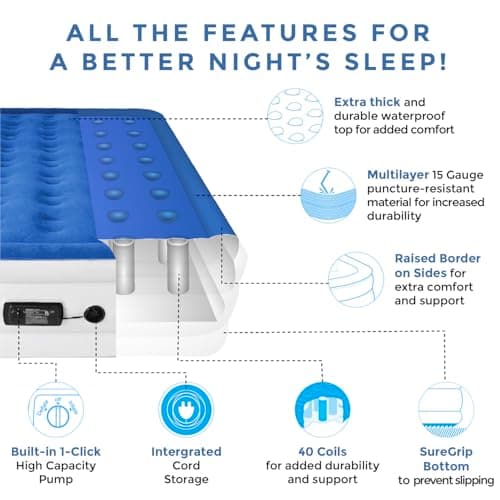 SoundAsleep Products Dream Series Luxury Air Mattress, ComfortCoil Technology, Built-in High Capacity Pump for Home, Camping- Double Height, Adjustable, Inflatable Blow Up, Portable (Queen Size) 3