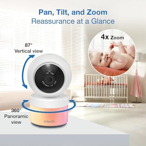 VTech Video Baby Monitor with Camera and Audio, 5" HD LCD Screen, Pan-Tilt-Zoom, 2-Way Talk, VOX Mode, Night Lights, Lullabies, Soothing Sounds, Temperature sensor, Long Range, No WiFi: VM5263 (White) 2