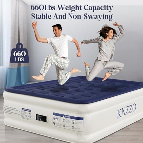 KNZZO Air Mattress Full with Built-in Pump, Blow Up Mattress with Soft Flocked Top, Leakproof Inflatable Mattress, Foldable Waterproof Air Bed for Home, Guests, Camping, with Storage Bag 2