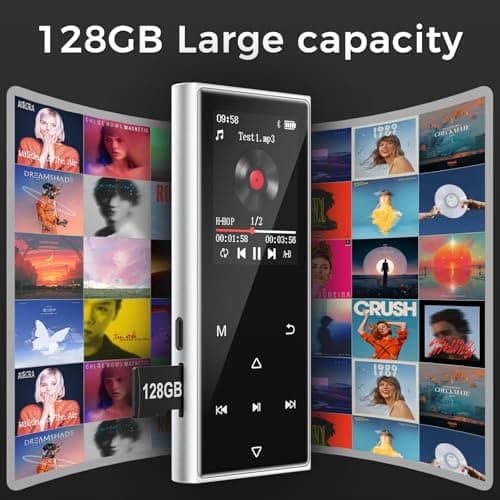 128GB MP3 Player with Bluetooth 5.3, AGXOV Music Player with Built-in HD Speaker, FM Radio, Voice Recorder, HiFi Sound, E-Book, Earphones Included (D50) (Black) 3
