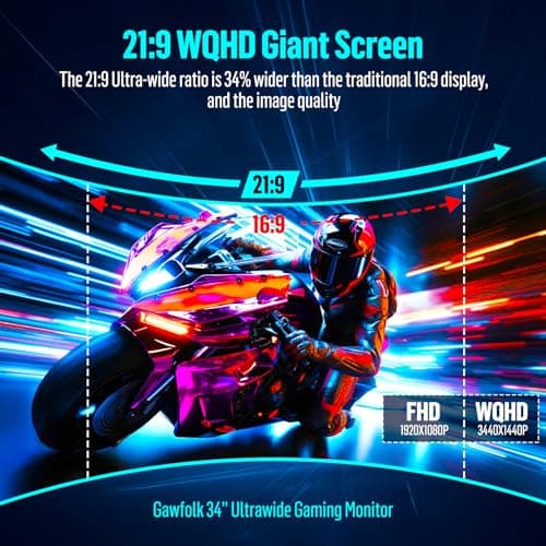 Gawfolk 34 Inch Ultrawide Curved Gaming Monitor, 1500R PC Screen UWQHD 3440x1440, 165hz Curved Computer Screen with FreeSync, Multi-Directional Adjustable Base 2