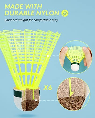 AboveGenius Badminton Rackets Set with 6 Shuttlecocks, Lightweight Badminton Set of 6 for Outdoor Backyard Games, Racquets with Durability for Beginners and Casual Players 4