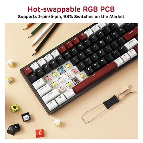 RK ROYAL KLUDGE RK84 RGB Limited Ed, 75% Triple Mode BT5.0/2.4G/USB-C Hot Swappable Mechanical Keyboard, 84 Keys Wireless Gaming Keyboard, RK Yellow Switch, Americano Black 3