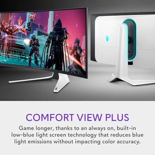 Alienware AW3423DW Curved Gaming Monitor 34.18 inch Quantom Dot-OLED 1800R Display, 3440x1440 Pixels at 175Hz, True 0.1ms Gray-to-Gray, 1M:1 Contrast Ratio, 1.07 Billions Colors - Lunar Light 2
