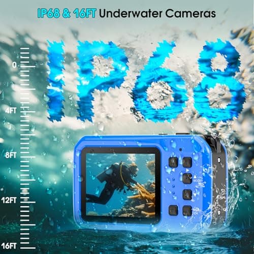 4K Underwater Camera, 64MP 16FT Waterproof Digital Camera with 32GB Card, Autofocus Floatable Waterproof Camera with IPS HD Screen, 16X Digital Zoom, Fill Light, for Snorkeling, Surfing, Swimming 2