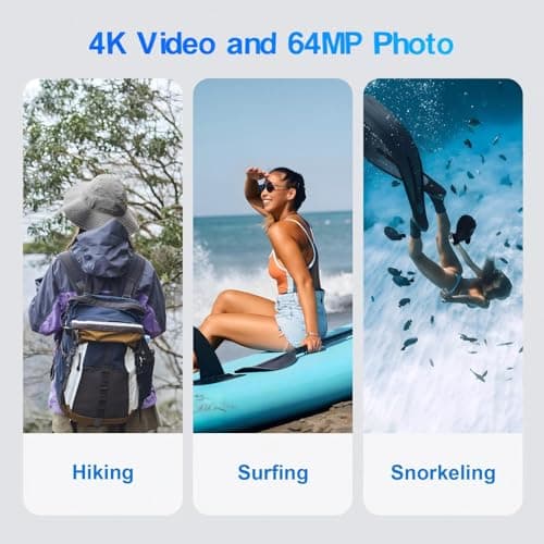 4K Underwater Camera 33FT Waterproof Camera for Snorkeling with 32GB Card Dual-Screen Compact Dustproof Floatable Autofocus UHD 64MP Point and Shoot Digital Camera 1500mAh Battery 2