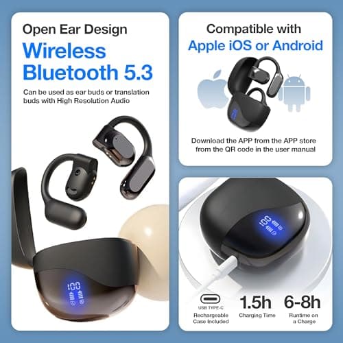 Vital Translation Earbuds Real Time Language Translator Earbuds Vital Translate Buds Into 74 Languages 70 Accents | Bluetooth 5.3 Open-Ear | Noise Isolation | 7–8H Battery Music, Calls 3