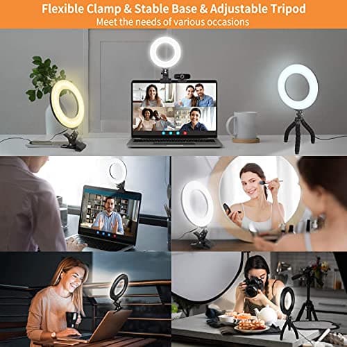 Video Conference Lighting Kit, Ring Light Clip on Laptop Monitor with 5 Dimmable Color & 5 Brightness Level for Webcam Lighting/Zoom Lighting/Remote Working/Self Broadcasting and Live Streaming, etc. 4