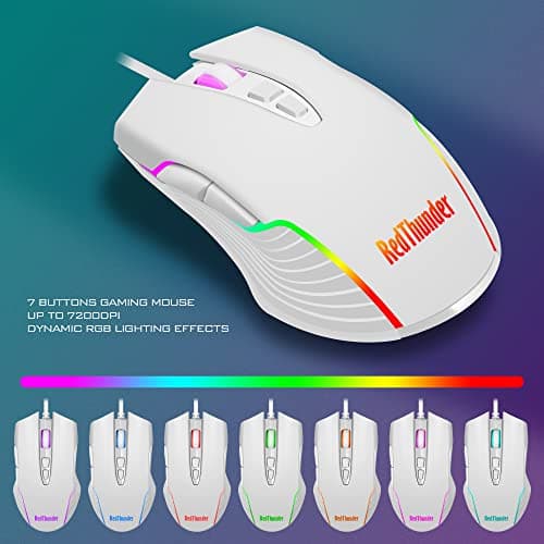 RedThunder K10 Wired Gaming Keyboard and Mouse and Wrist Rest Combo, RGB Backlit, Mechanical Feel Anti-ghosting Keyboard + 7D 7200 DPI Mice+Soft Leather Wrist Rest 3 in 1 PC Gamer Accessories(White) 4
