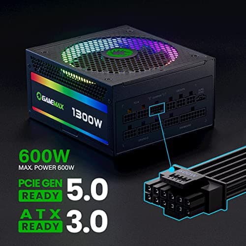 GAMEMAX 1300W Power Supply, ATX 3.0 & PCIE 5.0 Ready, 80+ Platinum Certified, Addressable RGB with 5V Motherboard Sync, 100% Japanese Capacitors, Fully Modular, RGB-1300 4