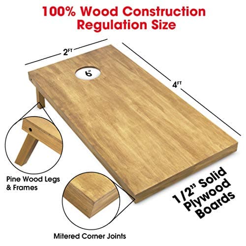 GoSports 4 ft x 2 ft Regulation Size Wooden Cornhole Boards Set - Perfect Gift for Family and Friends - Includes Carrying Case - Full Regulation Size Bean Bag Toss Boards 2