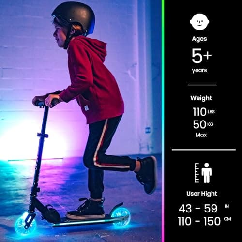 Aero Scooter for Kids 5-7 with Dynamic Lights | Boys Girls 2 Wheels Kick Scooter | Foldable & Height Adjustable, 110lbs Max 4