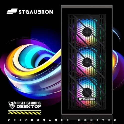 STGAubron Gaming PC Computer Desktop, Intel 10th Gen G5905 3.5G, Radeon RX 580 8G, 16G DDR4, 512G SSD, WiFi 6, BT 5.0, RGB Fan x 4, Windows 11 Home 2