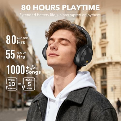 YMOO Active Noise Cancelling Headphones for Airplane Travel, LDAC Hi-Res Audio, Wired and Wireless ANC Headphones, 80H Playtime Over Ear Headphones, Custom EQ via App, Bluetooth 5.3 Headset for Adults 5