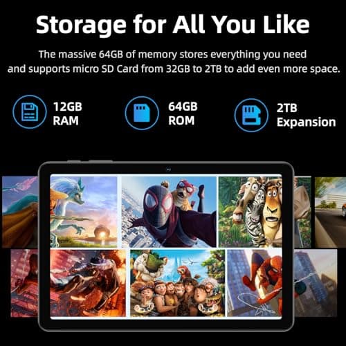 Tablet 10 inch Android 15 Tablet, Octa-Core Processor, 12GB RAM 64GB ROM 2TB Expand, 1280x800 HD Touchscreen, GPS, WiFi 5, Dual Camera, BT5.0, 6000mAh, Widevine L1 (Blue with case) 2