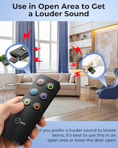 Esky Key Finder Locator with Sound, Stick-on TV Remote Control Finder, Item Locator Tags with 85dB Noise Sound 6 Receivers, Wallet Tracker Key Finders for Finding Keys, Remote Gift Idea 3