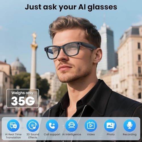 Mingtawn AI Smart Glasses 4K HD Camera, BT Call, 800W Anti-Shake Camera Glasses with Video Recording Dual Mic, Simultaneous Interpretation/GPT Identify Objects, 270mAh Blue Light Glasses（Blue） 2