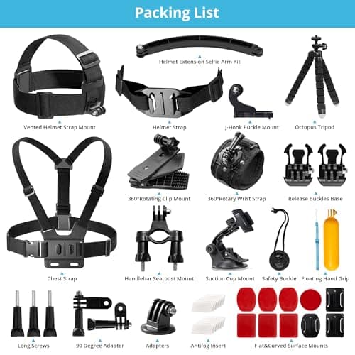 AKASO 42 in 1 Action Camera Accessories Kit for EK7000/EK7000 Pro/Brave 4/Brave 4 pro/Brave 7 LE/Brave 7/Brave 8/V50X/V50 Pro/V50 Elite/GoPro Hero 13 12 11 10 9 2