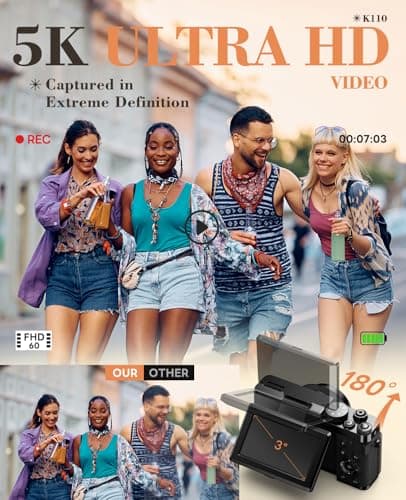 NBD 5K Vlogging Cameras Autofocus,64MP Digital Cameras for Photography,18X Zoom Travel Camera with Anti-Shake,2 Batteries,64GB TF Card(Black) 2