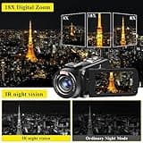 Video Camera, Full HD 1080P 30MP Camcorder, Vlogging Camera for YouTube with Infrared Night Vision, 18X Digital Zoom 3.0“ LCD Screen Digital Camera, Video Recorder with Remote Control and Battery 4