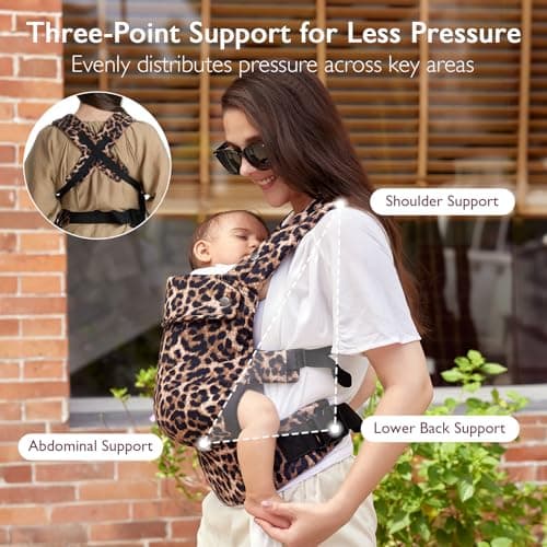 Momcozy Baby Carrier - Ergonomic, Cozy and Lightweight Carrier for 7-44lbs, Effortless to Put On, Ideal for Hands-Free Parenting, Enhanced Lumbar Support, Purehug for Infant to Toddler, Leopard 4
