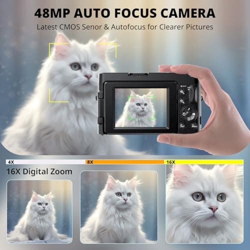4K Digital Camera for Photography Autofocus, 2025 Latest 48MP Vlogging Camera for YouTube with SD Card, 2 Batteries, 3" 180°Flip Screen Compact Travel Camera for Teens with 16X Zoom, Anti-Shake,Black 3