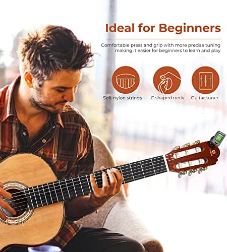 Classical Guitar Full Size 4/4 Spanish Style Classical Guitarra, 39 Inch Nylon Strings Guitar Ideal for Beginner Adults, Solid Cedar Top, by Vangoa 3