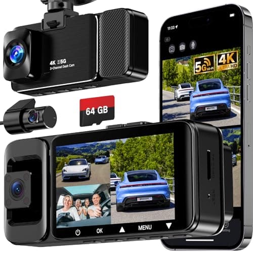 WECOOL 3 Channel Dash Cam Front and Rear Inside, 4K Ultra HD & 470° Wide-Angle Full-View Dash Camera for Cars with 64GB Card, 24H Parking Monitor, G-Sensor, Loop Recording, Night Vision, 5GHz WiFi