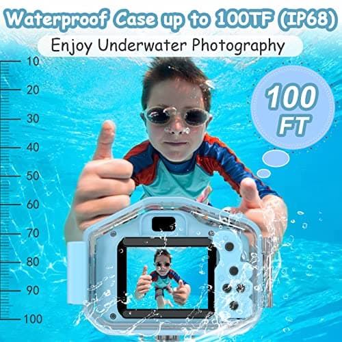 Agoigo Kids Waterproof Camera - Children Underwater HD Video Digital Camcorder, Portable Travel Toy for Toddler - Ideal Christmas Birthday Gifts for Boys Girls Age 3-12 with 32GB Card (Blue) 5