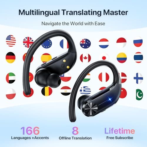 AI Translation Earbuds Real-Time : 166 Languages, 8 Offline Translation Packs, Noise Canceling, 60 Hours Battery - Seamless Translator Headphones for Travel Business Learning, iOS & Android Support 4