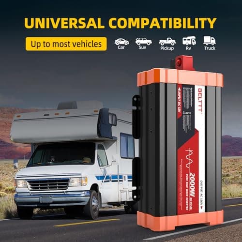 BELTTT 2000W Pure Sine Wave Inverter, Car Power Inverter 12V to 120V AC Converter for RV, Truck, Solar, Outdoor with Dual AC and 20A Socket, 5V 2.1A USB, Surge 4000W, Hardwire Port, Remote Controller 5