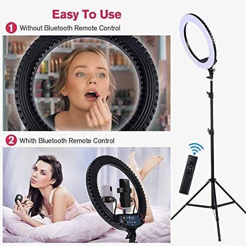18 inch LED Ring Light with Tripod Stand Dimmable Makeup Selfie Ring Light for Studio Portrait YouTube Vlog Video Shooting with Carrying Bag and Remote Controller, CRI 90 3
