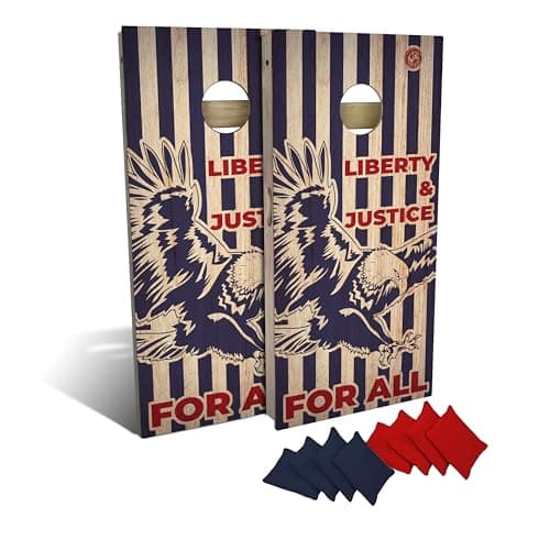 Slick Woody's Professional-Grade Cornhole Boards - 4'x2' Solid Wood Regulation Patriotic Woodgrain Corn Hole Toss Game with 8 Resin Filled Bags