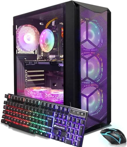 STGAubron Gaming PC Computer Desktop, Intel Core i7 8th Gen up to 4.1GHz, GeForce RTX 3050 6G, 16G DDR4, 1T SSD, WiFi 6, BT 5.2, RGB Fan x6, Windows 11 Home