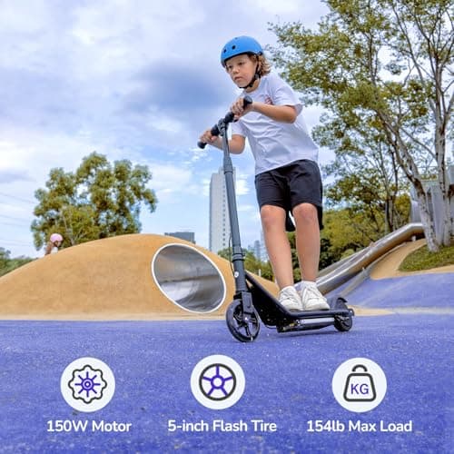 isinwheel Electric Scooter for Kids Ages 6-12, 150W Motor, 6/10 MPH Speeds, Colorful Lights, Adjustable Height, Kids Electric Scooter with Dual Brake & Thumb Throttle— Great Gift for Boys & Girls 5