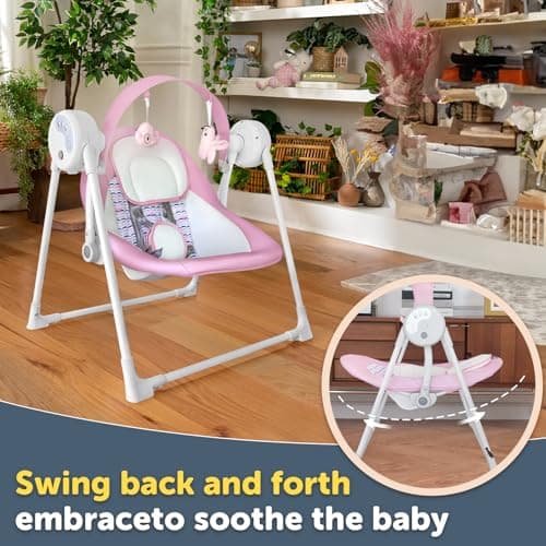 Baby Swing SpaceSaver Ultra-Compact Foldable Infant Swing (Fits in 5.3" Gaps!) 6 Speed Modes | Portable Newborn Swing for Travel/Car/Picnic (0-6M, 6-20lbs Pink) 4