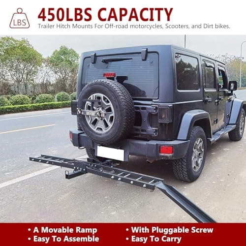 Grandroad Auto Motorcycle Hitch Carrier, 500LBS Heavy Duty Steel Dirt Bike Carrier with Loading Ramp, Anti-Tilt Locking Device, Motorcycle Rack for Dirt Bike Hitch Hauler 5
