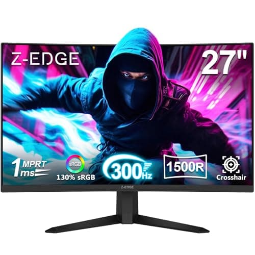 Z-Edge 27 inch Curved Gaming Monitor, FHD 1080P 300Hz 280Hz 240Hz Curved Monitor 1500R Computer Monitor, MPRT 1ms Monitor, 16.7M Colors, UG27S 2X DP 1.4 Ports and 2X HDMI 2.0 Ports